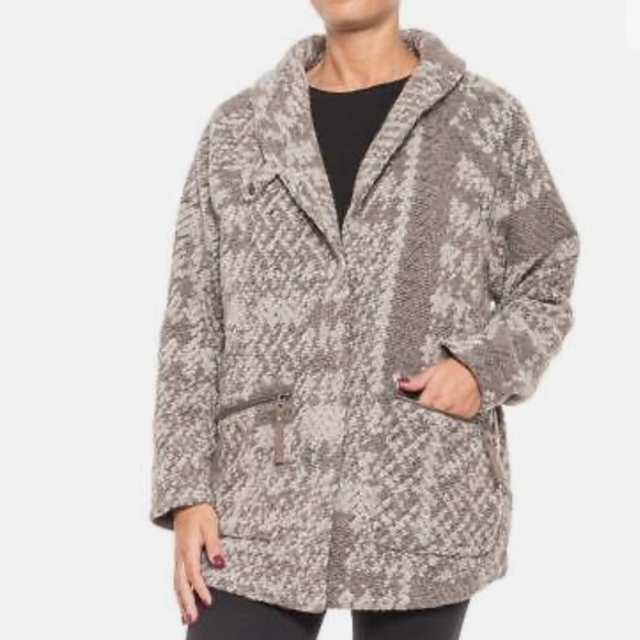 Prana sakari plaid oversized taupe coat jacket size M - Picture 1 of 11